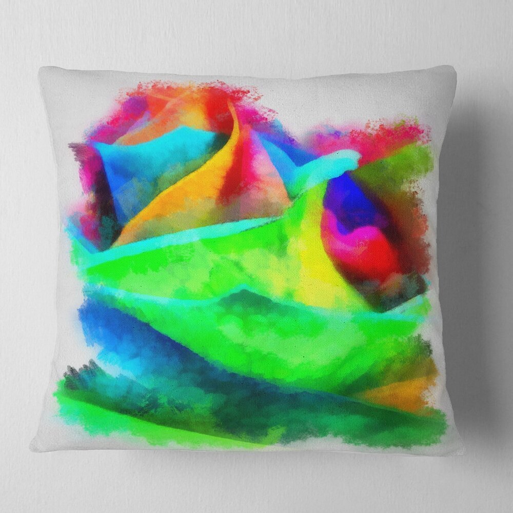 9397 Designart Large Colorful Rose Watercolor' Floral Throw Living Room